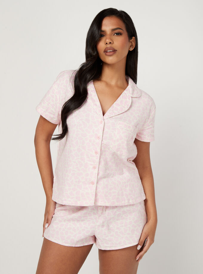 Blush giraffe cotton shortie pyjamas in a bag | Blush Pink | Boux Avenue UK