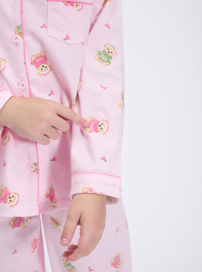 Kids' teddy bear fleece pyjamas in a bag