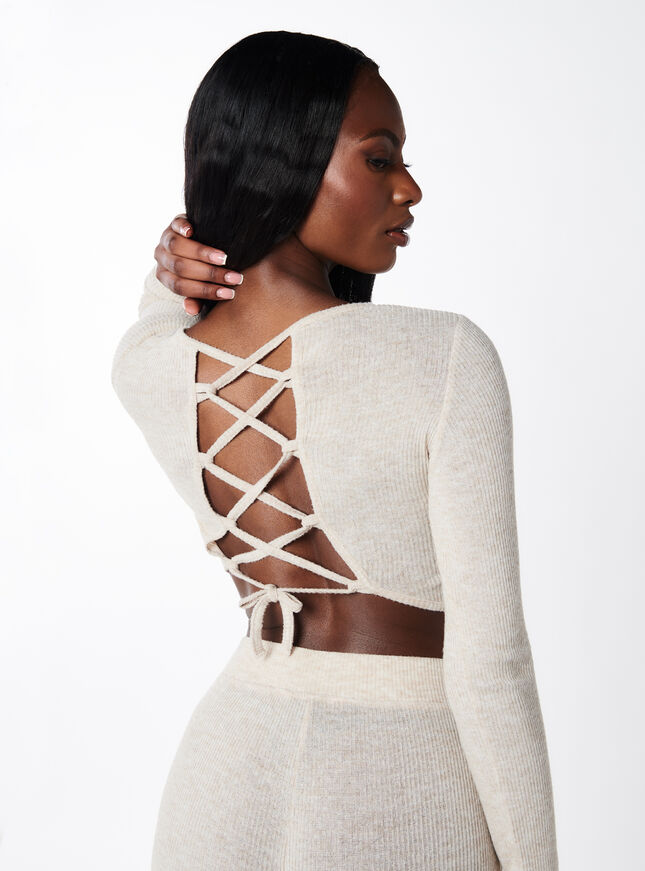 Leila ribbed lace up back top