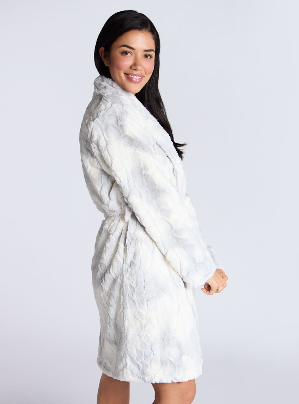 Fluffy ombre midi dressing gown | Ivory Mix | Boux Avenue UK