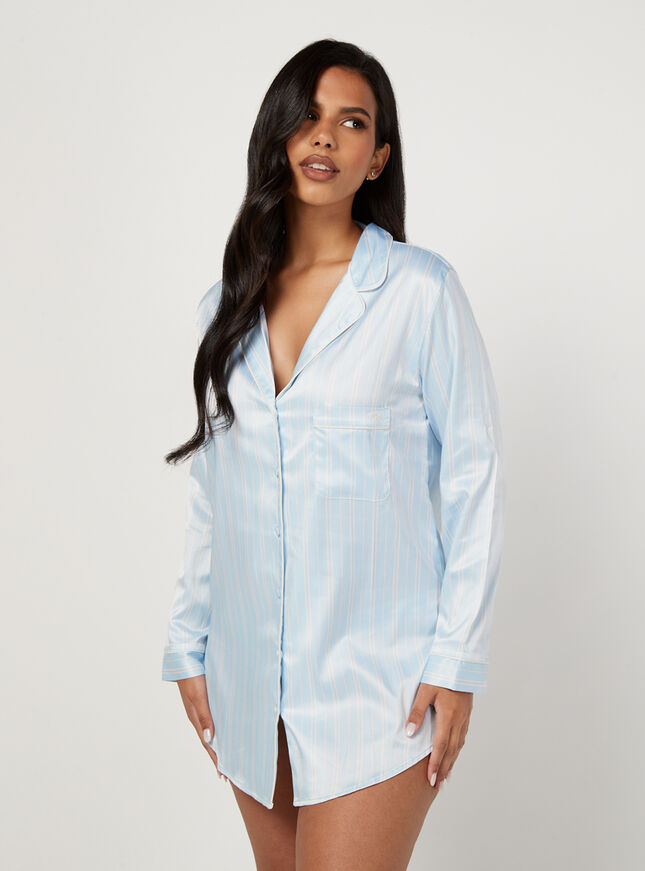 Blue stripe satin nightshirt