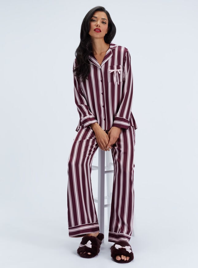Oversized striped satin long pyjama set