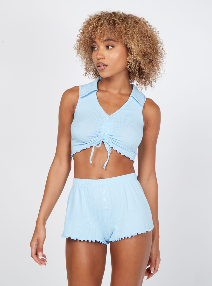 Boux Avenue Ruched top and shorts set - Blue Mix - 14