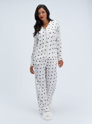 Polka dot satin long pyjama set