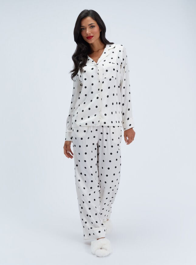 Polka dot satin long pyjama set