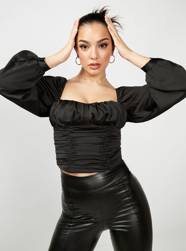 Ruched long-sleeve corset top