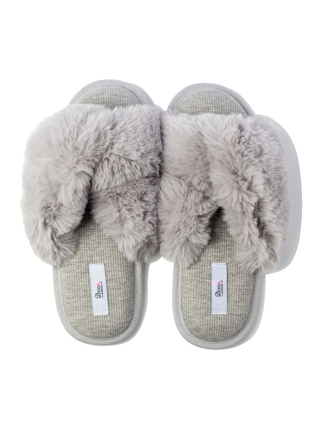 Knot twist fur slippers | Grey Mix | Boux Avenue UK