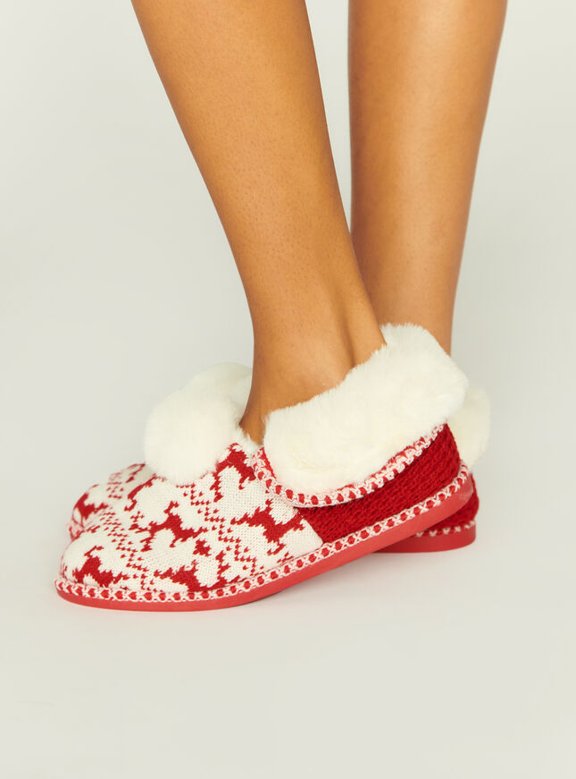Knitted fairisle mule slippers