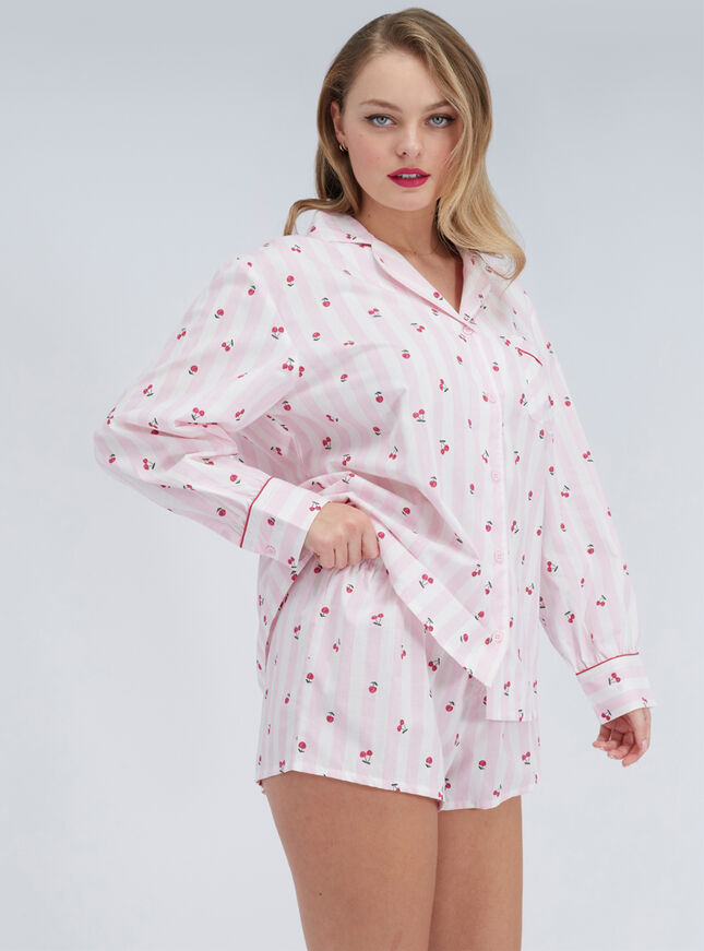 Cherry stripe cotton short pyjamas