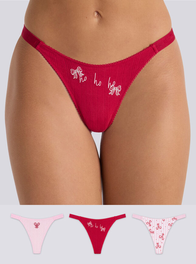 3 pack Gigi festive high leg thongs