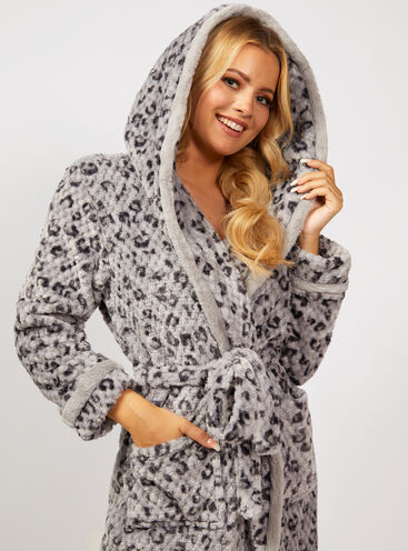Panther waffle hooded long dressing gown