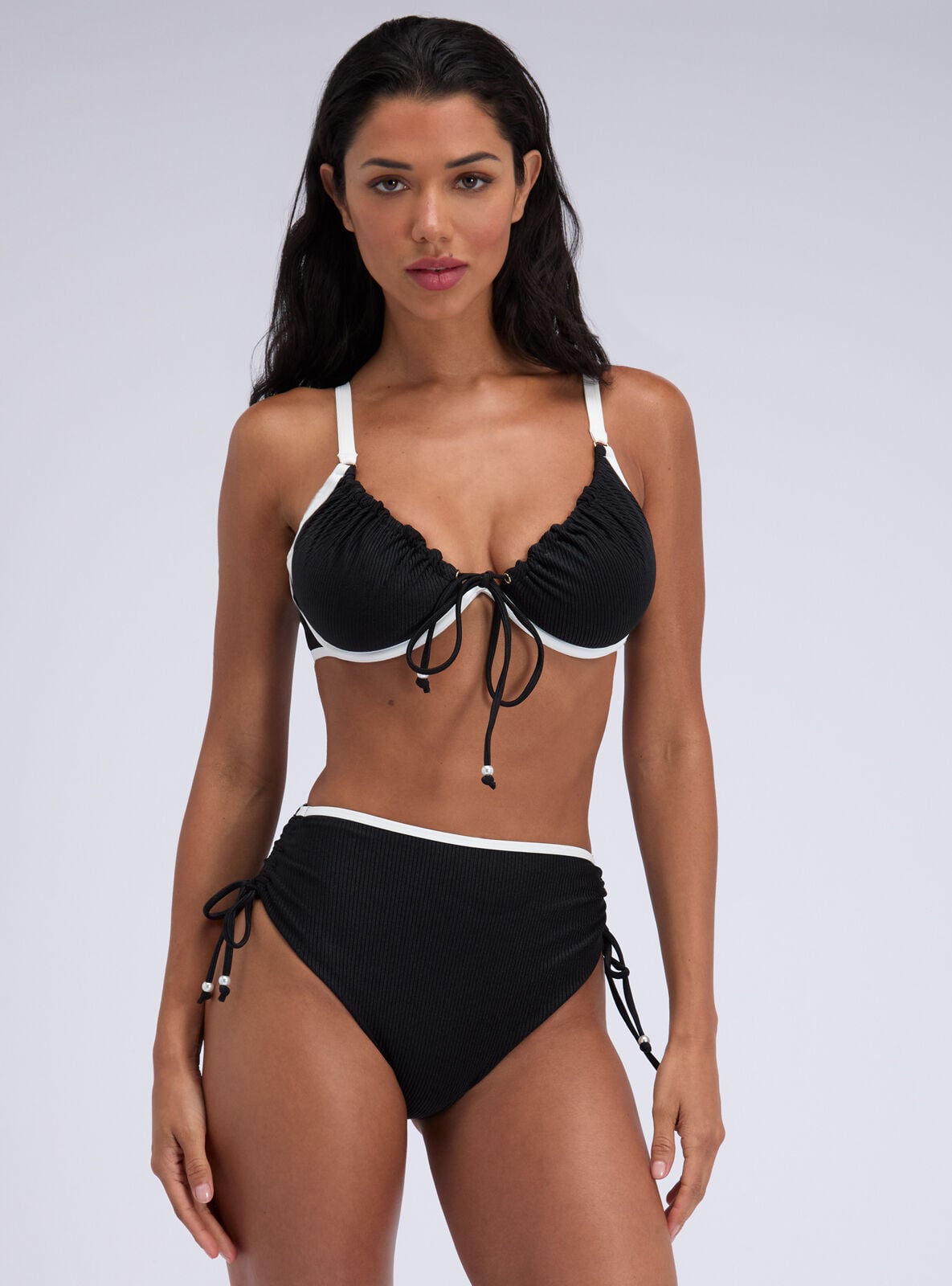 Ibiza piped high waisted bikini bottoms | Black Mix | Boux Avenue UK