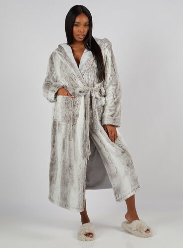 Grey textured long dressing gown