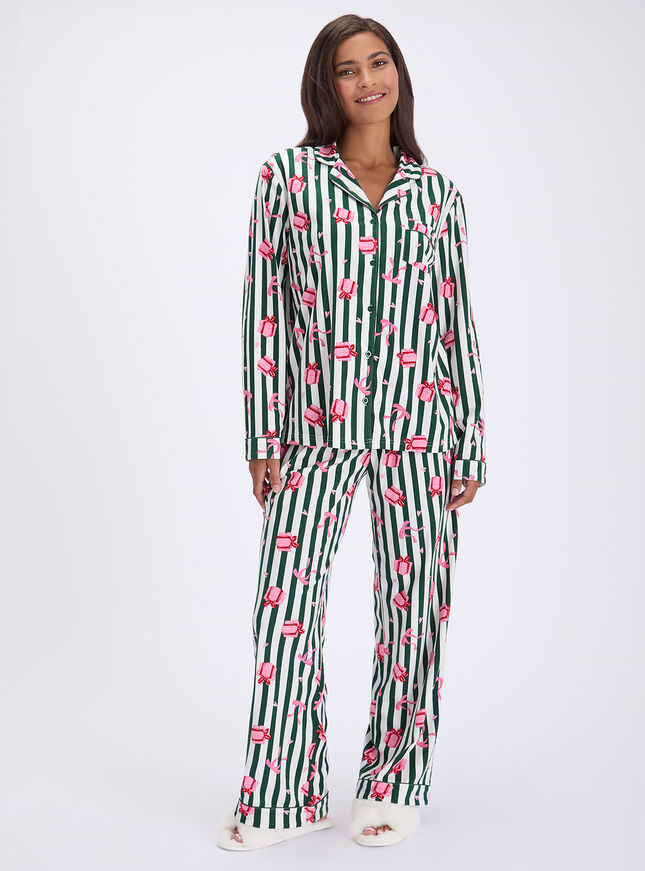 Present stripe fleece pyjamas in a bag