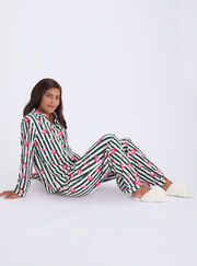 Present stripe fleece pyjamas in a bag