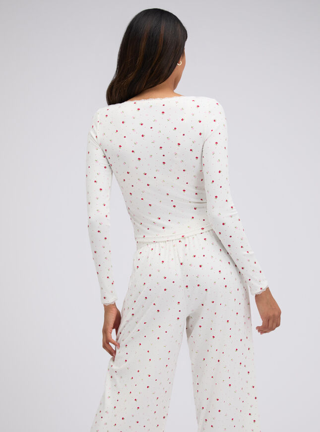 Floral ribbed long pyjama set