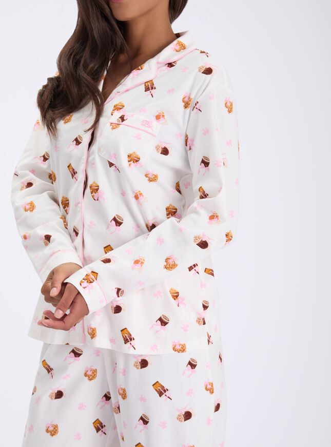Coffee bar fleece pyjamas in a bag