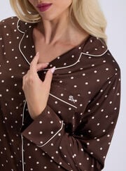 Polka dot satin long pyjama set