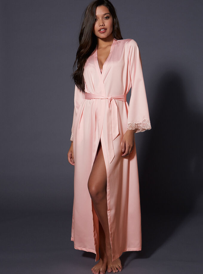 Frances long satin robe | Pink | Boux Avenue UK