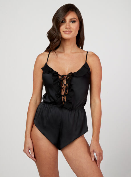 Chiffon frill satin teddy