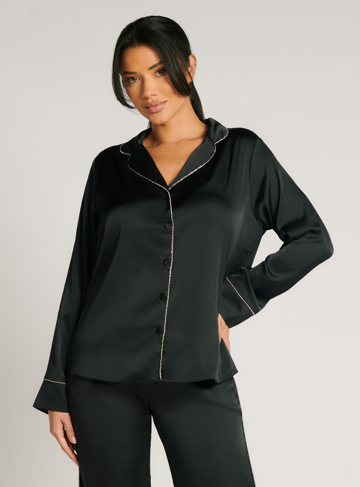 Diamante satin revere pyjama top Boux Avenue France