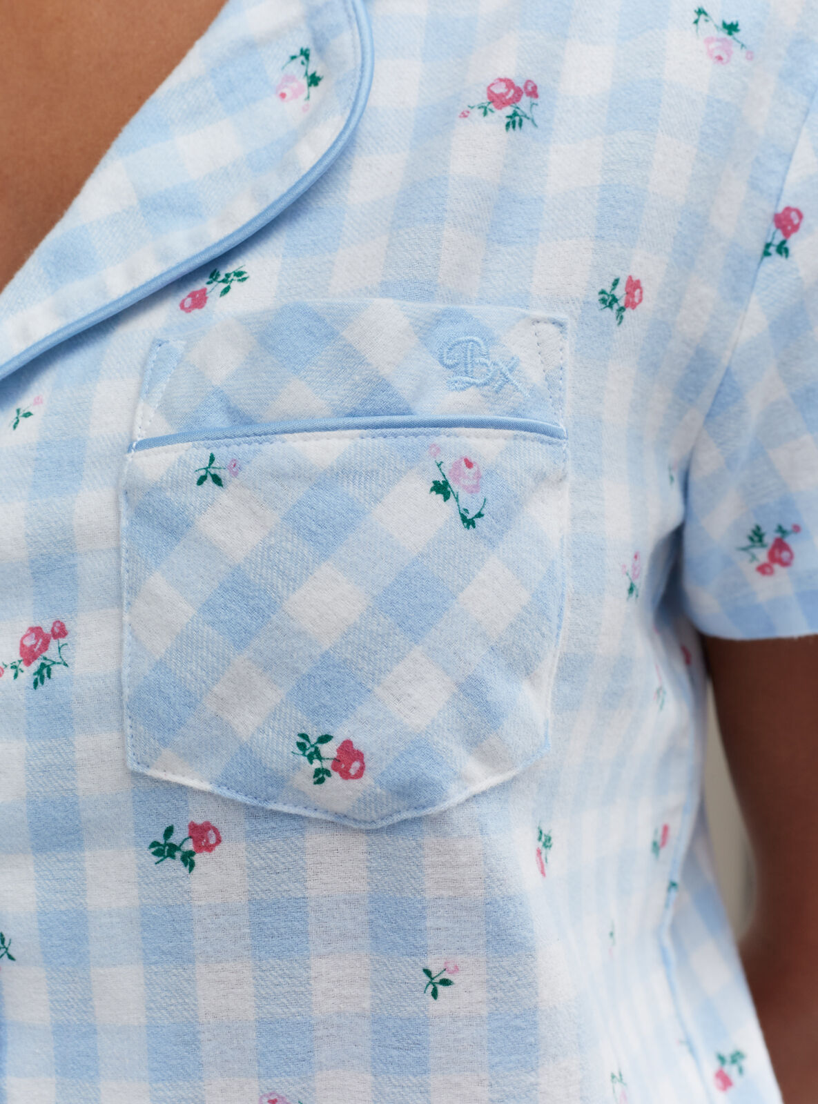 Boux Avenue Floral gingham cotton pyjama shorties in a bag - Blue Mix - 06