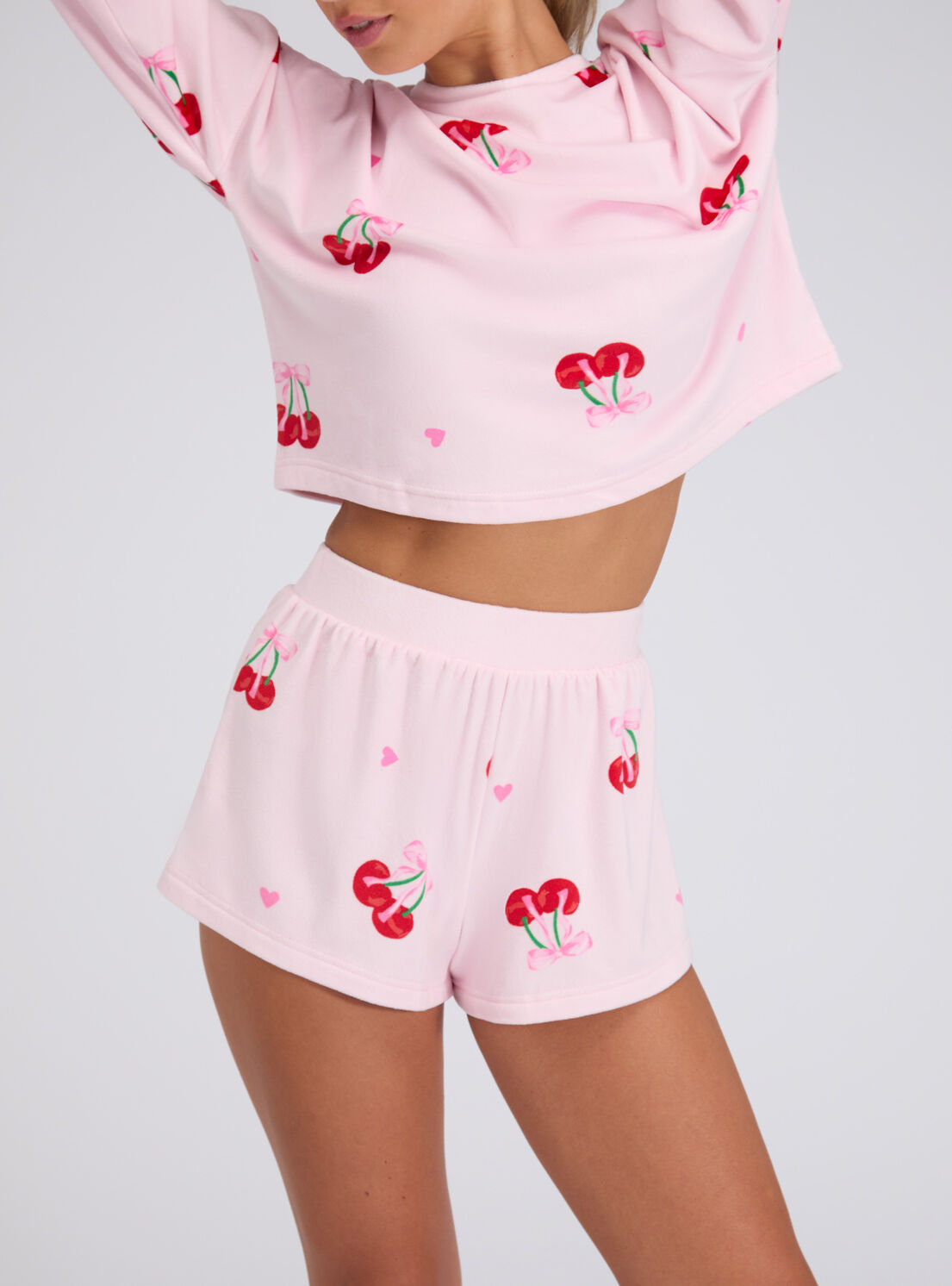 Cherry velour short pyjama set | Pink Mix | Boux Avenue UK