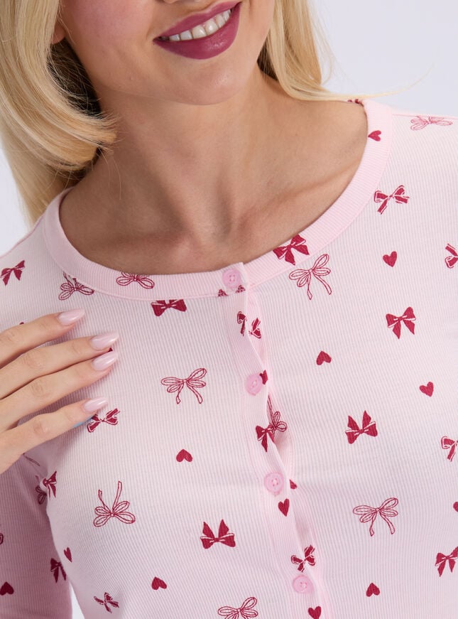Bow ribbed long pyjama set