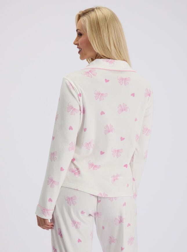 Bow velour long pyjama set