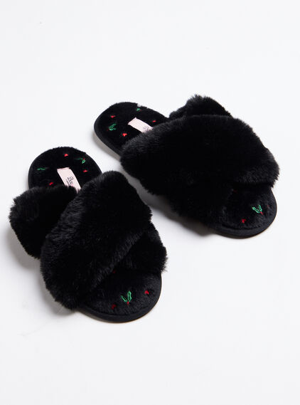 Holly embroidered cross band slider slippers