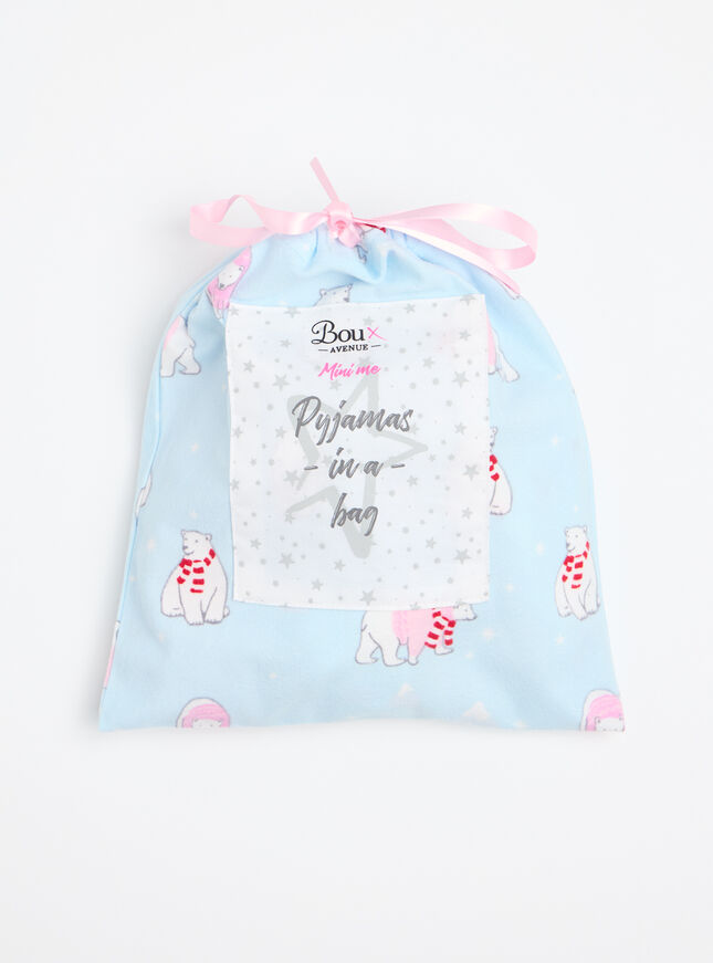 Kids polar bear fleece pyjamas in a bag