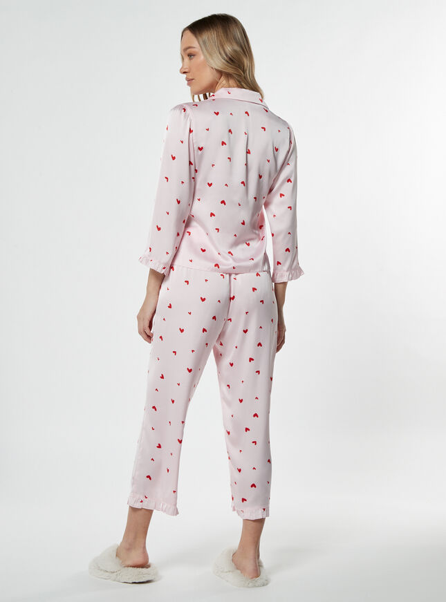 Ditsy frill satin heart print pyjama set