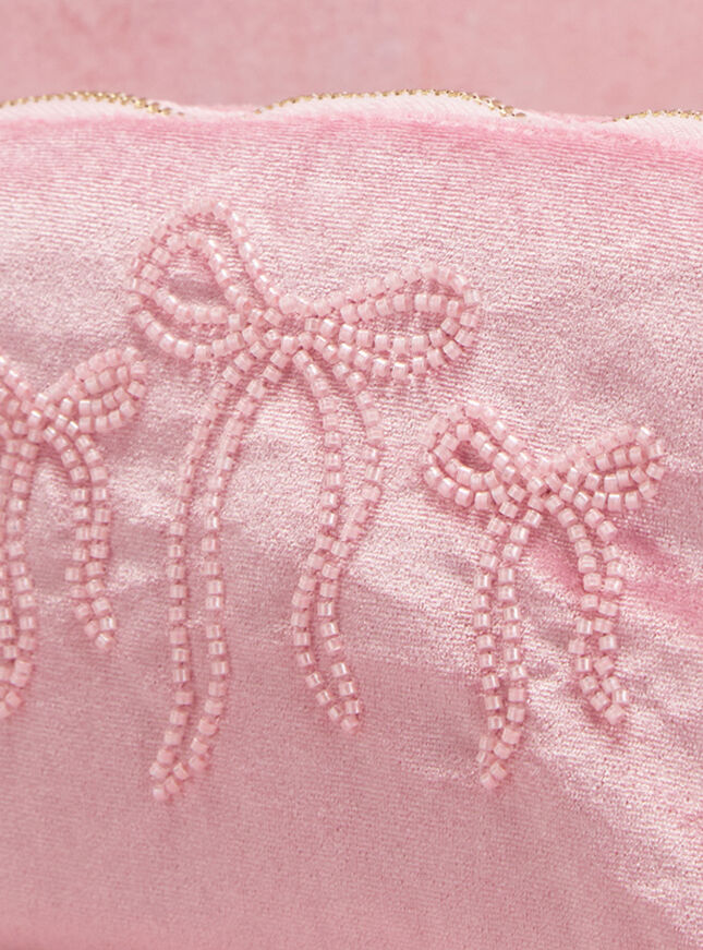 Beaded bow makeup bag