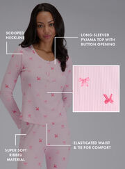 Ribbed bow henley pyjama set