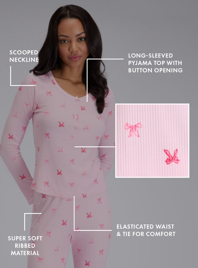 Ribbed bow henley pyjama set