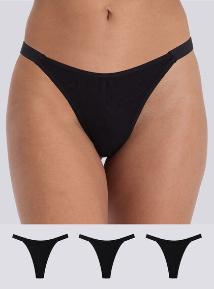3 pack Amiee ribbed high leg thongs