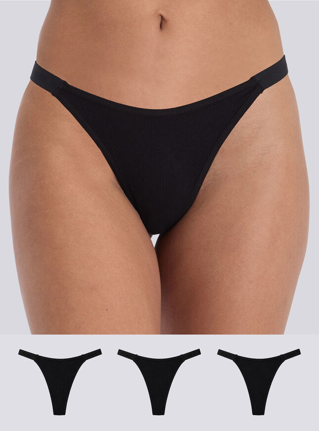 3 pack Amiee ribbed high leg thongs