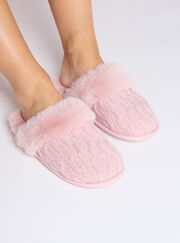 Cable knit mule slippers