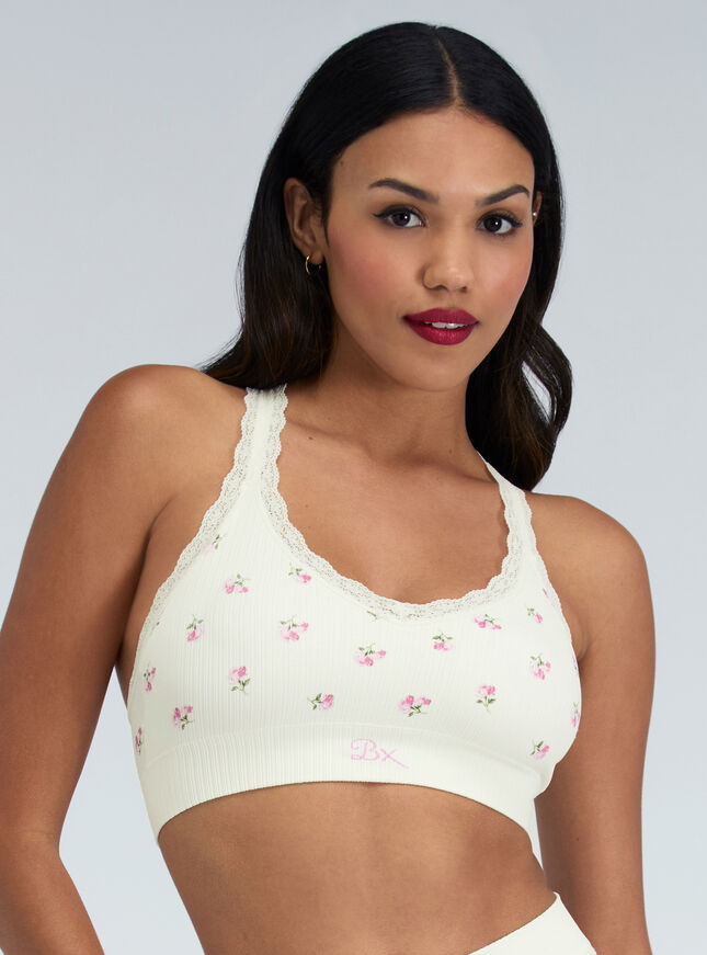 Ribbed seamless floral bralette