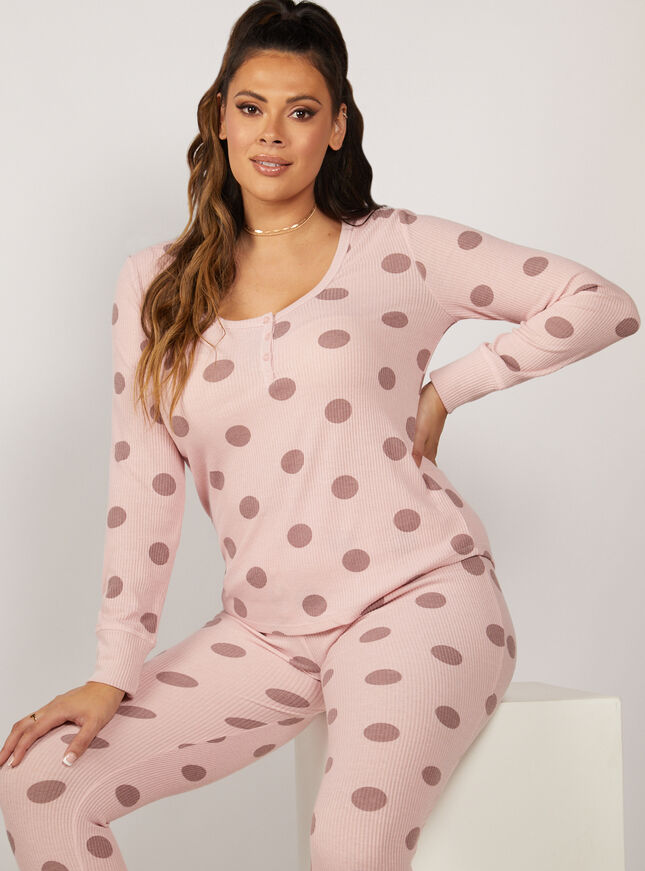 Large spot print henley pyjama set