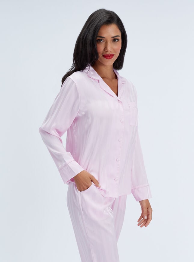 Striped satin long pyjama set