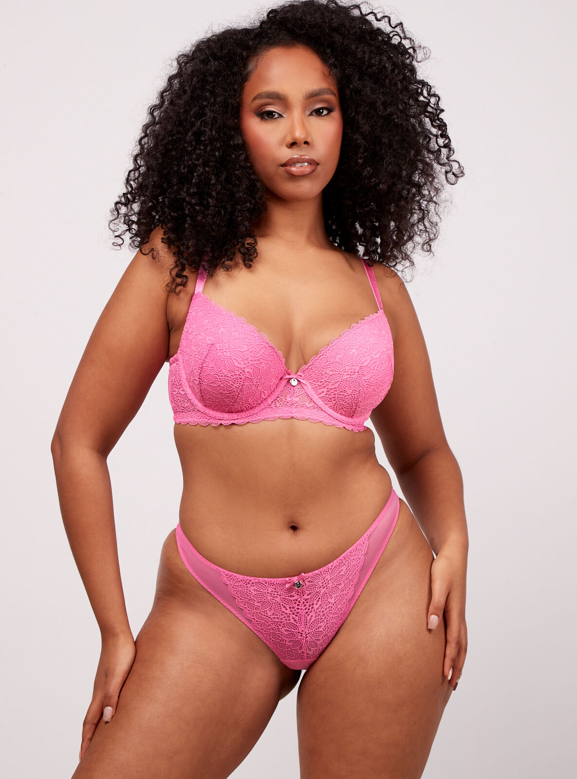 Boux Avenue Piper lace and mesh thong - Pink - 10