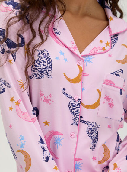 Cat & moon modal long pyjama set