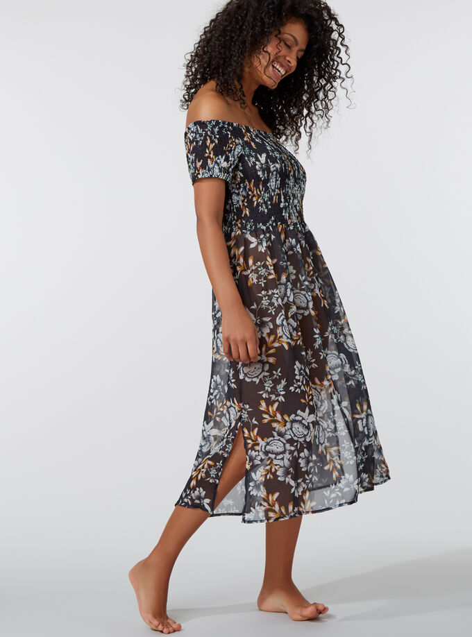 Midnight floral bardot beach dress | Navy Mix | Boux Avenue UK