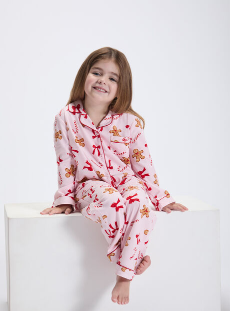 Kids' gingerbread & candy cane fleece pyjamas in a bag