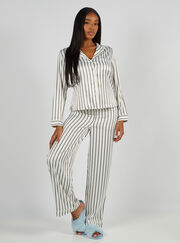 Charcoal stripe satin revere pyjama set