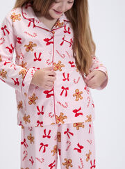 Kids' gingerbread & candy cane fleece pyjamas in a bag