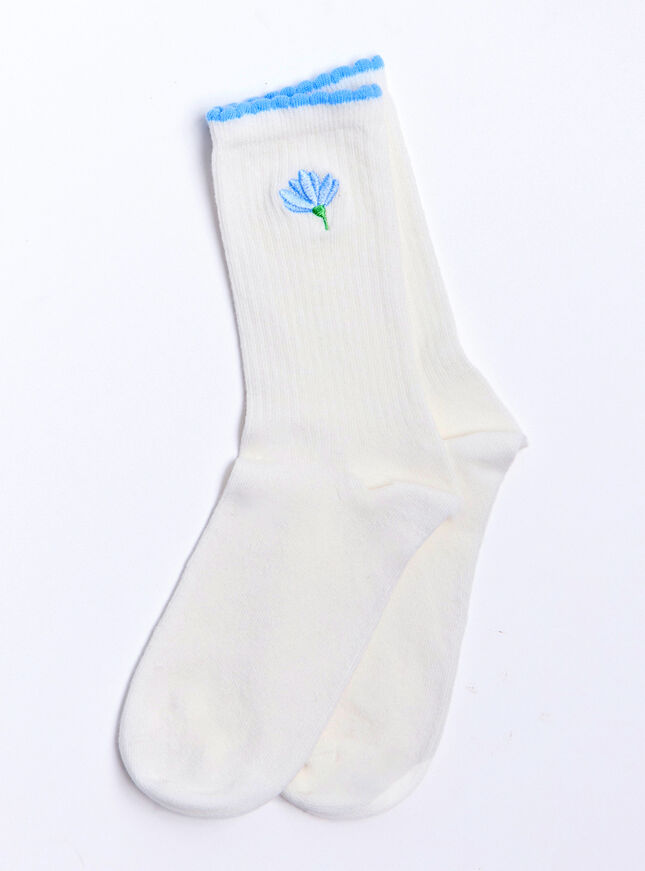 Flower embroidered cotton ankle socks
