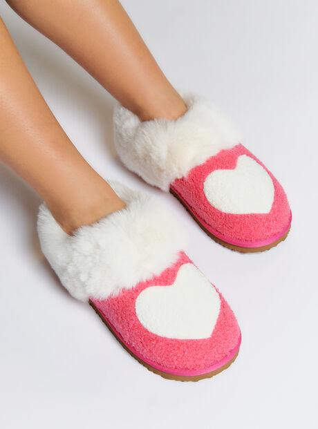 Borg heart mule slippers
