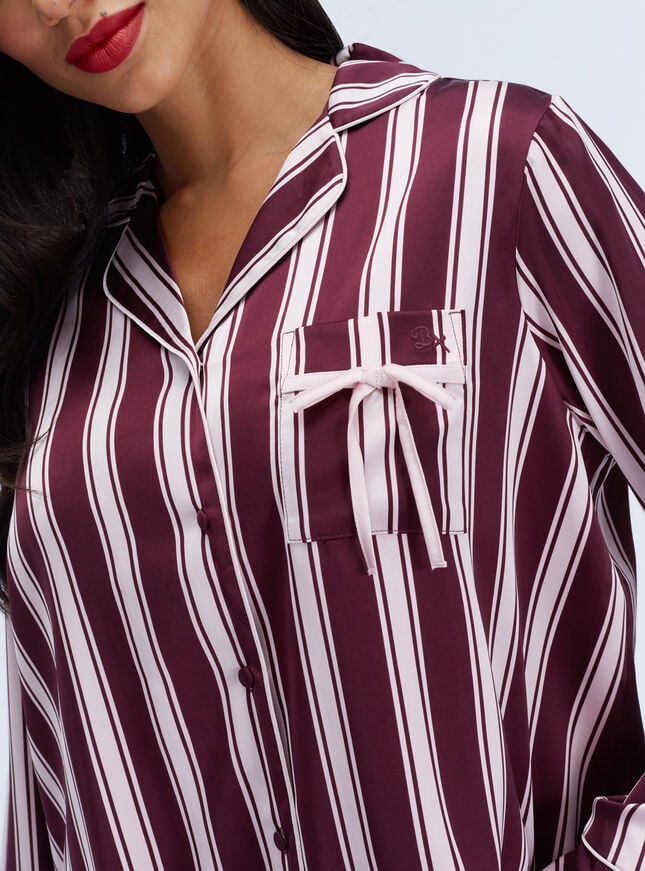 Oversized striped satin long pyjama set